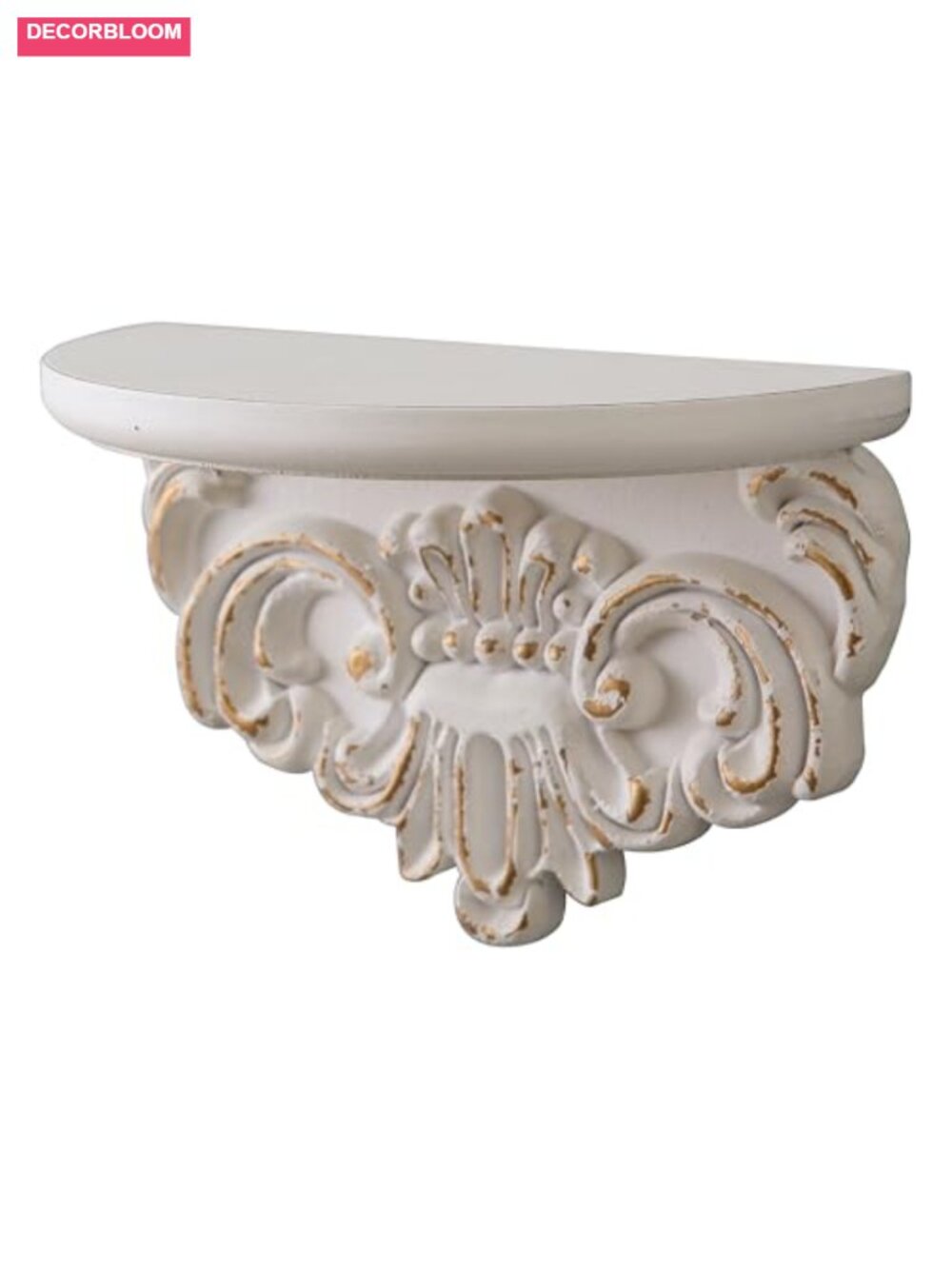 Wood Floating Shelf Distressed Scroll Carving Vintage Wall Decor 10"
